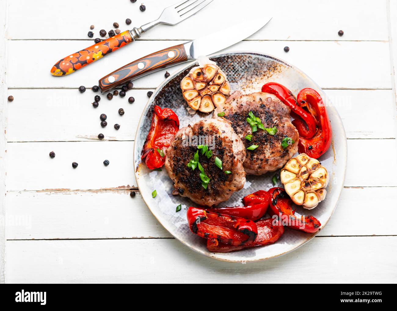 Beef steak in bacon with minced meat. Stock Photo