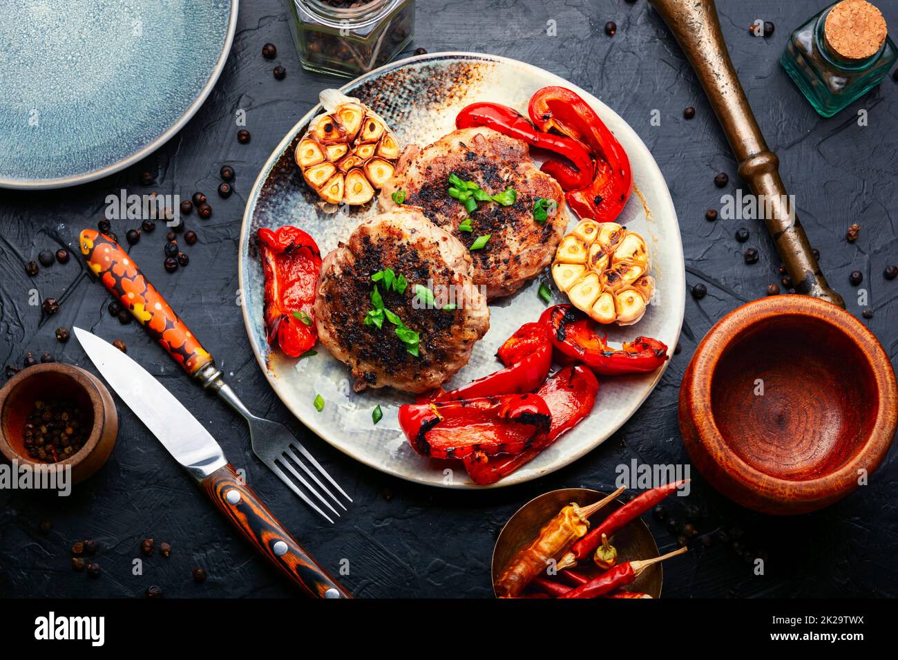 Beef steak in bacon with minced meat. Stock Photo
