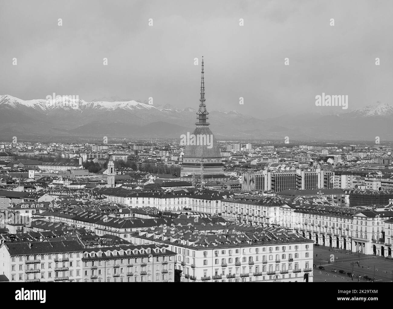 Aerial view of Turin in black and white Stock Photo - Alamy