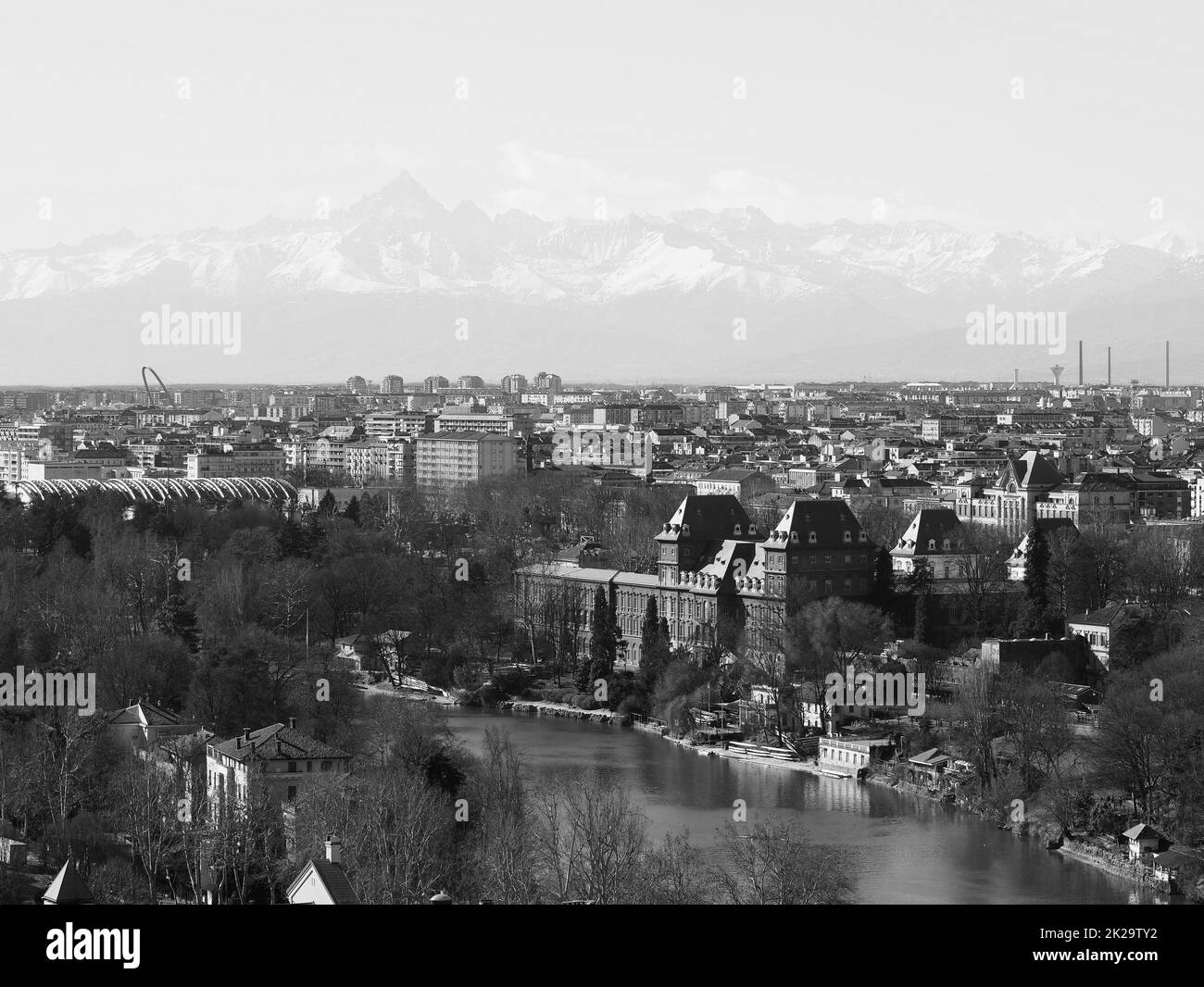 Aerial view of Turin in black and white Stock Photo - Alamy