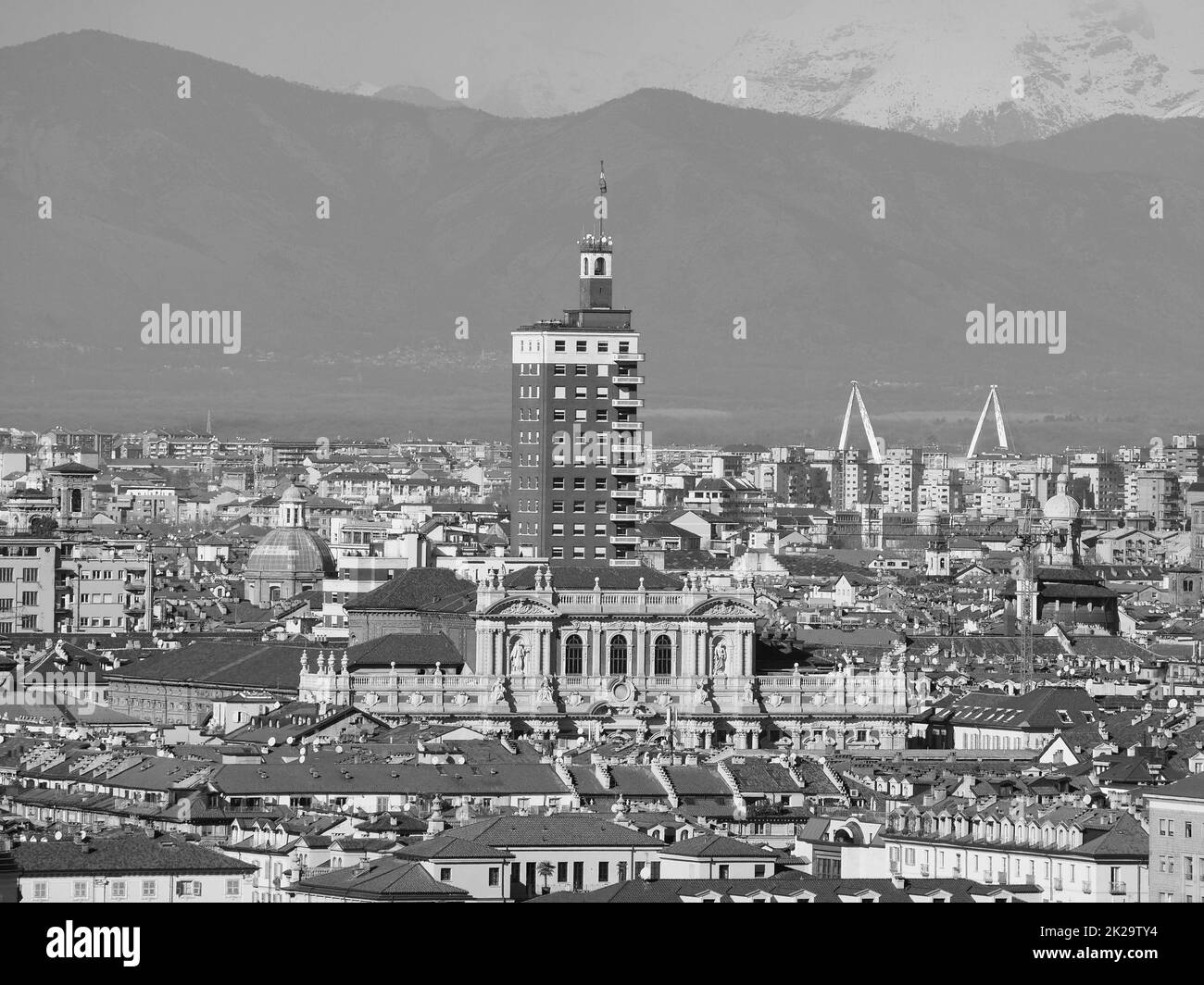 Aerial view of Turin in black and white Stock Photo - Alamy