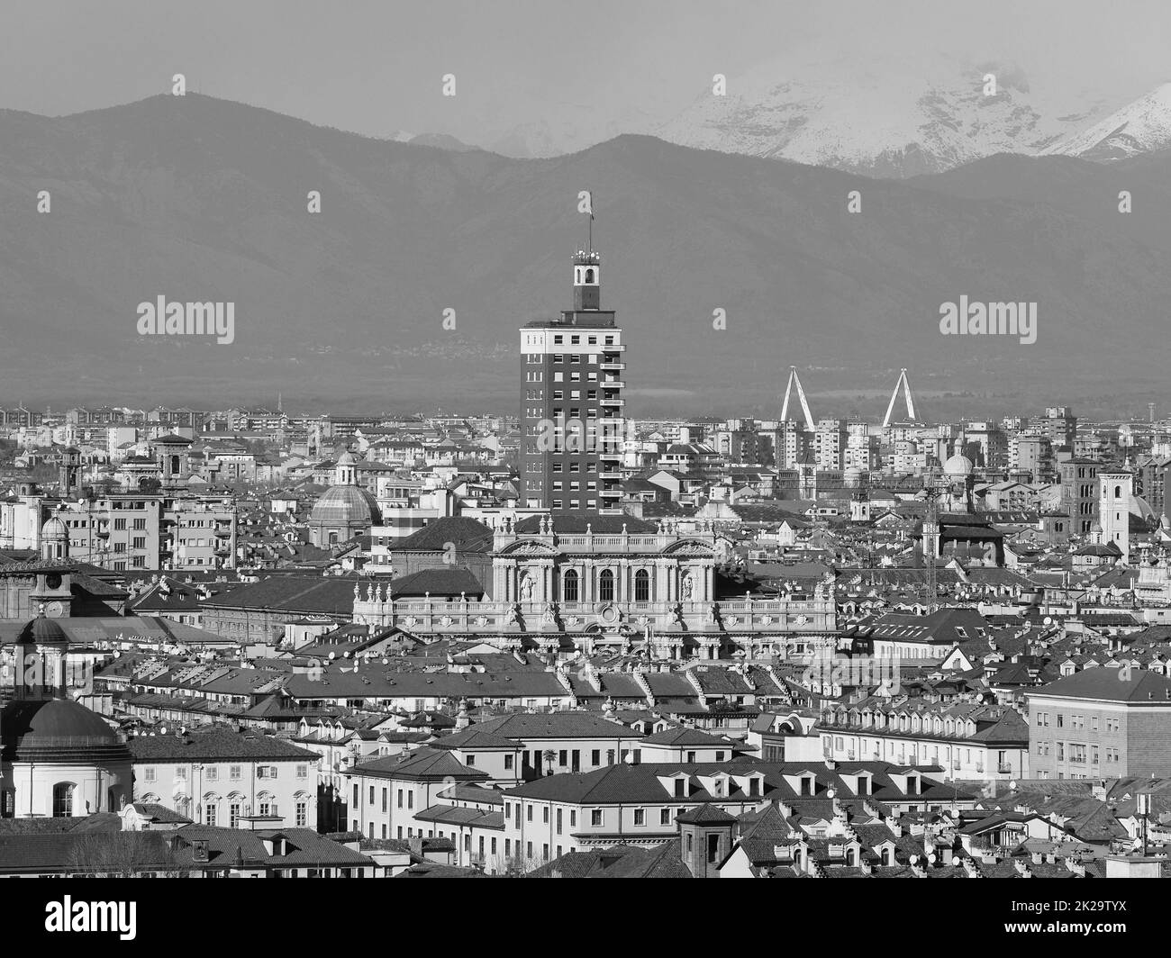 Aerial view of Turin in black and white Stock Photo - Alamy