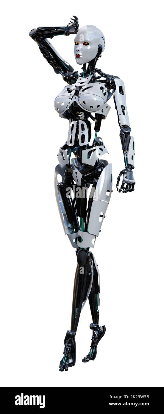 3D Rendering Female Robot on White Stock Photo