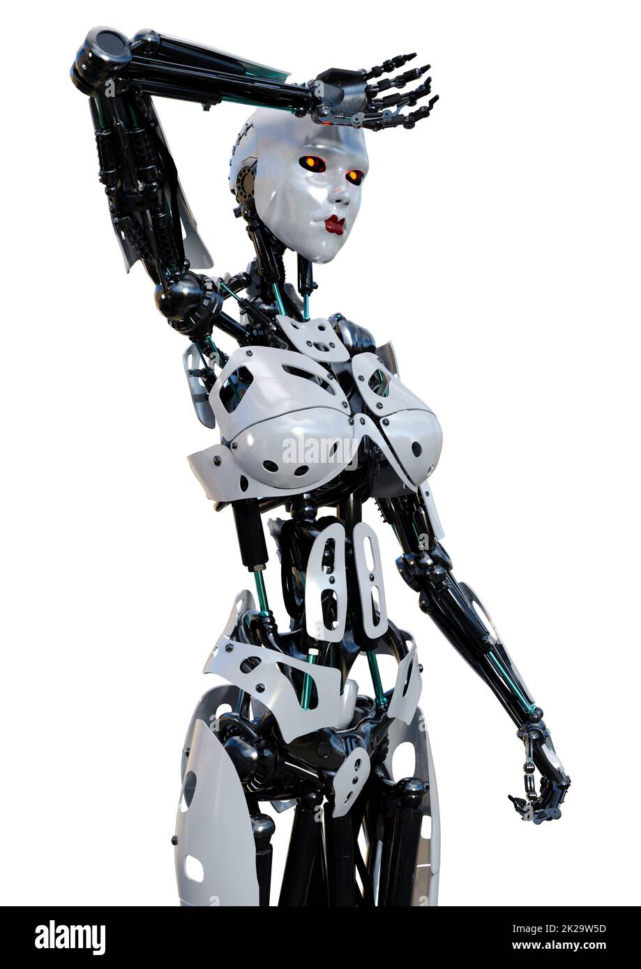 3D Rendering Female Robot on White Stock Photo