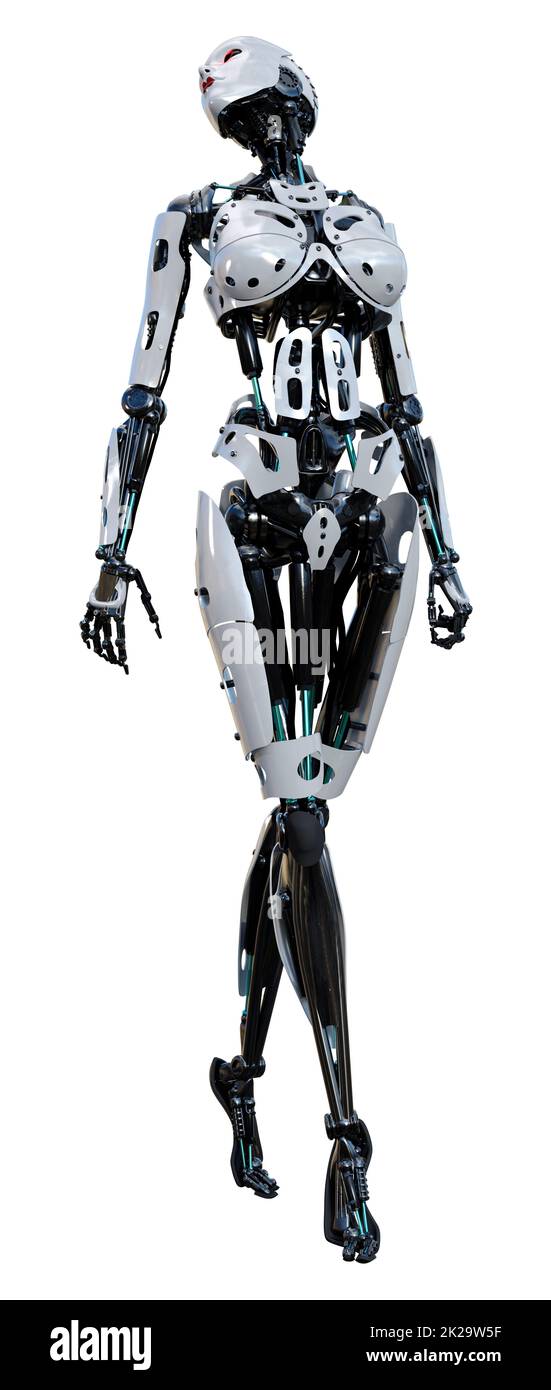 3D Rendering Female Robot on White Stock Photo