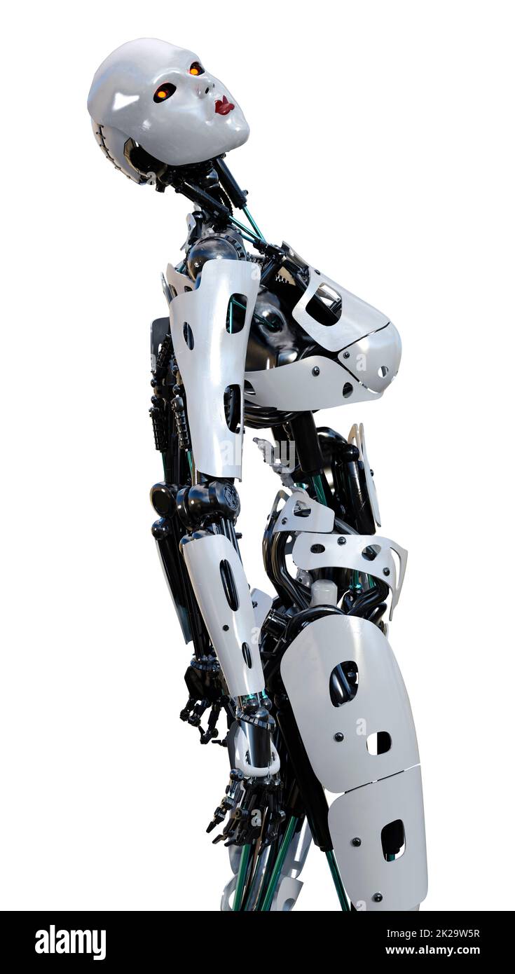 3D Rendering Female Robot on White Stock Photo