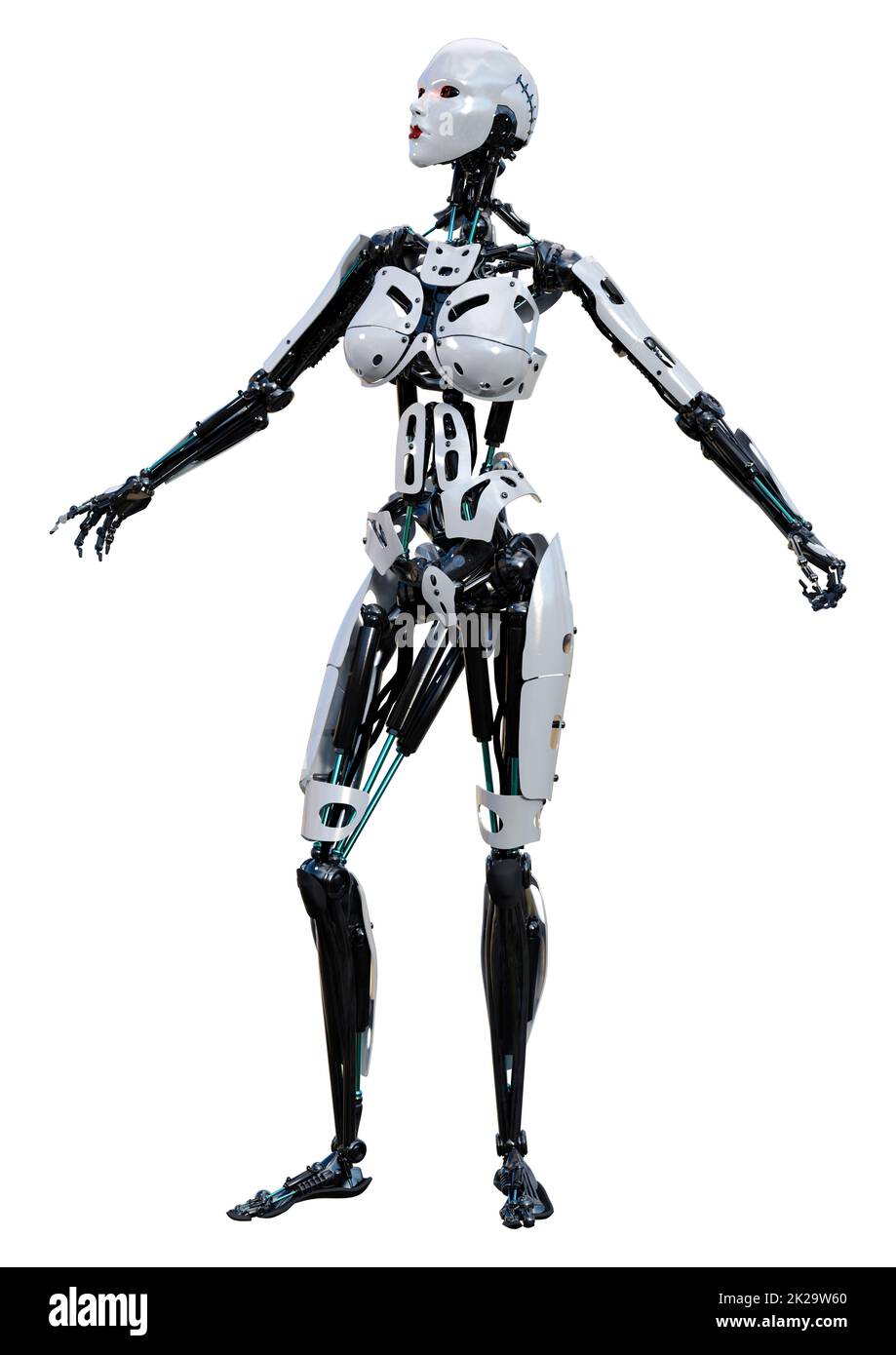 3D Rendering Female Robot on White Stock Photo