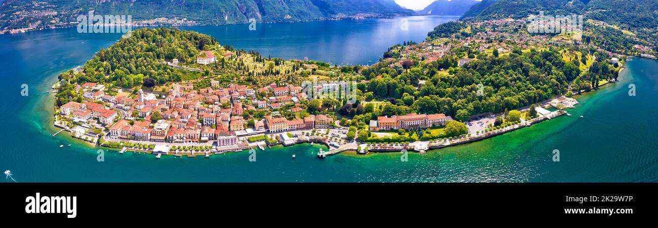 Belaggio. Town of Belaggio on Como Lake idyllic landscape aerial panoramic view Stock Photo