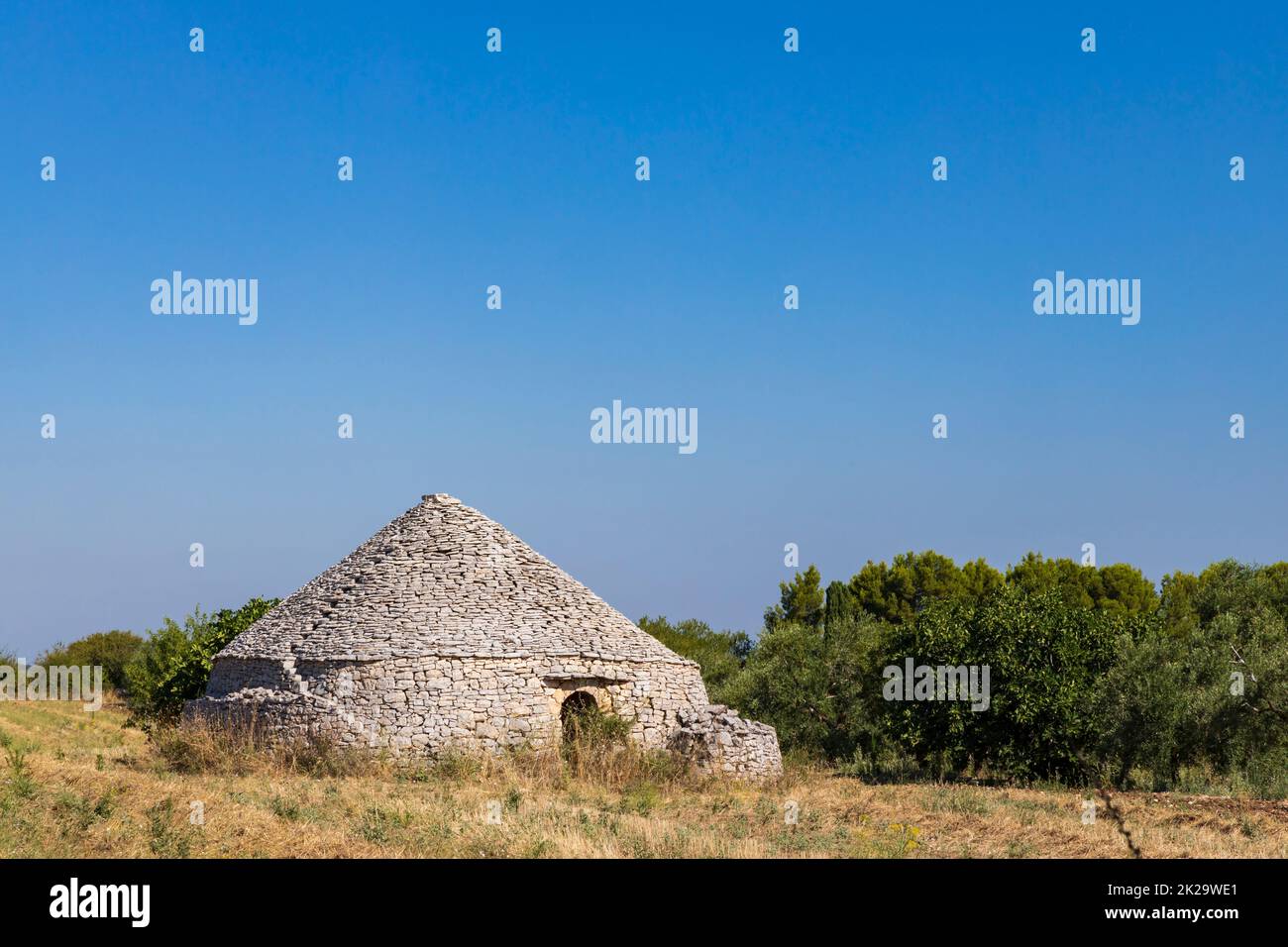 Trulli, typical houses near Castel del Monte, Apulia region, Italy Stock Photo