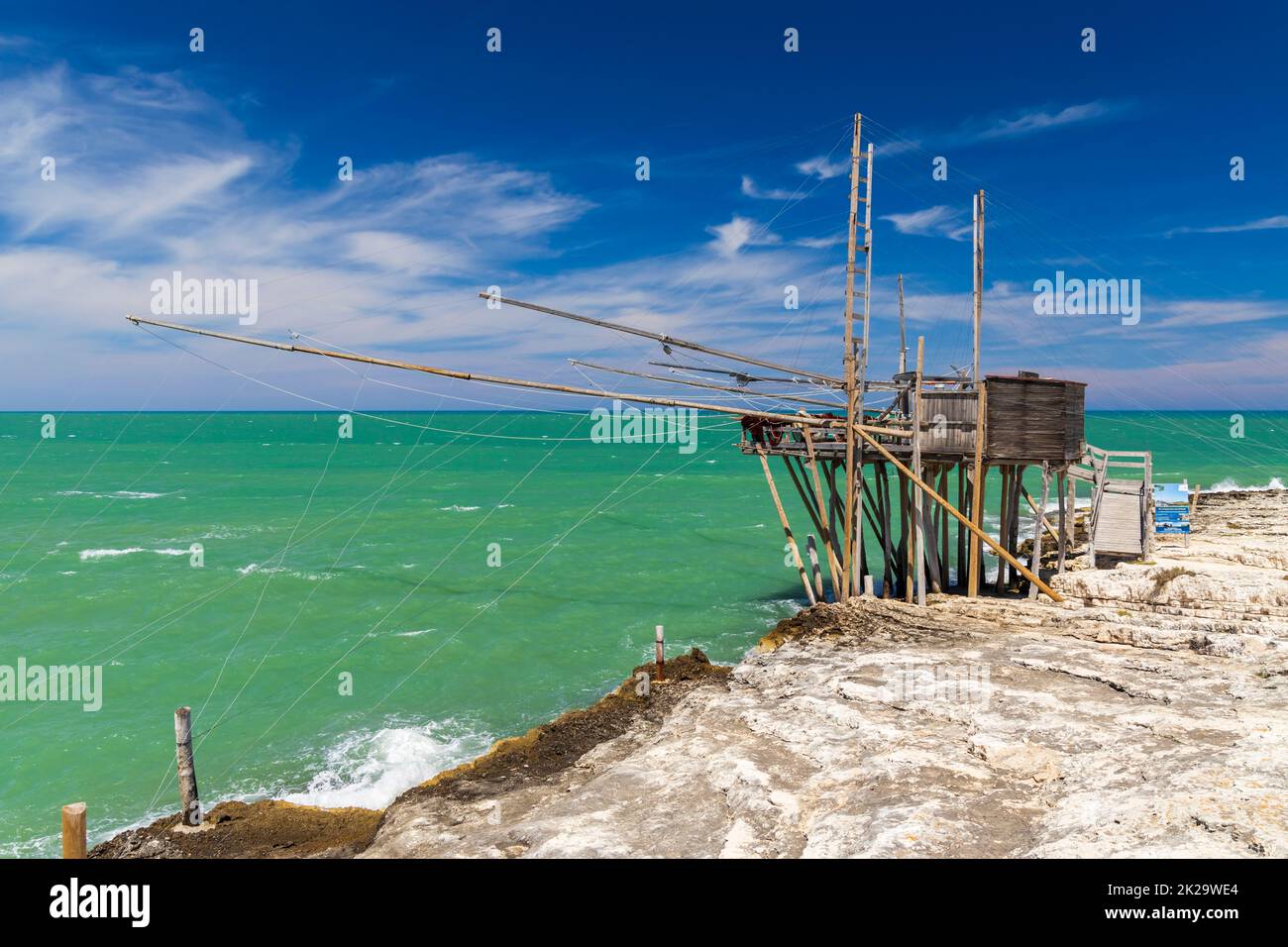 fishing towers near Vieste, NP Gargano, Foggia, Italy Stock Photo