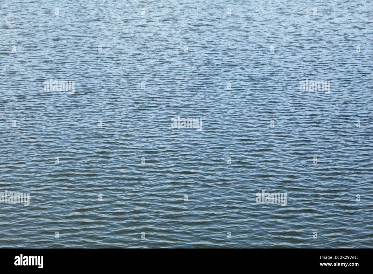 Lake surface, water almost calm only small waves. Abstract watery background. Stock Photo