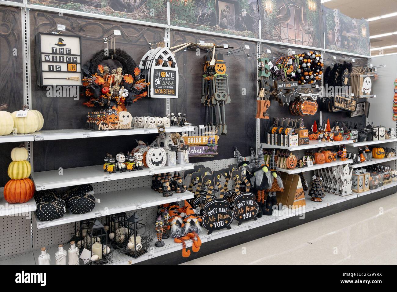 Halloween decorations for sale on the shelves Stock Photo