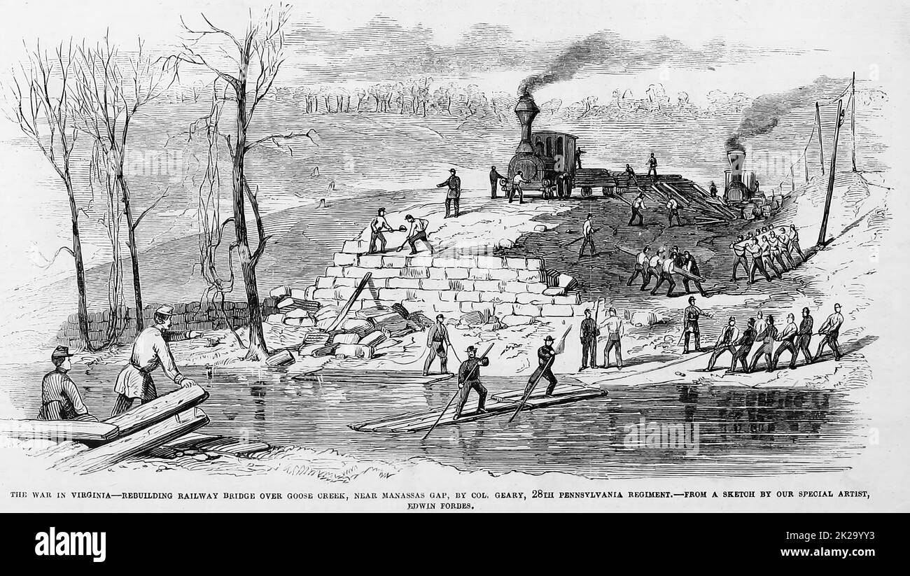 The War in Virginia - Rebuilding railway bridge over Goose Creek, near