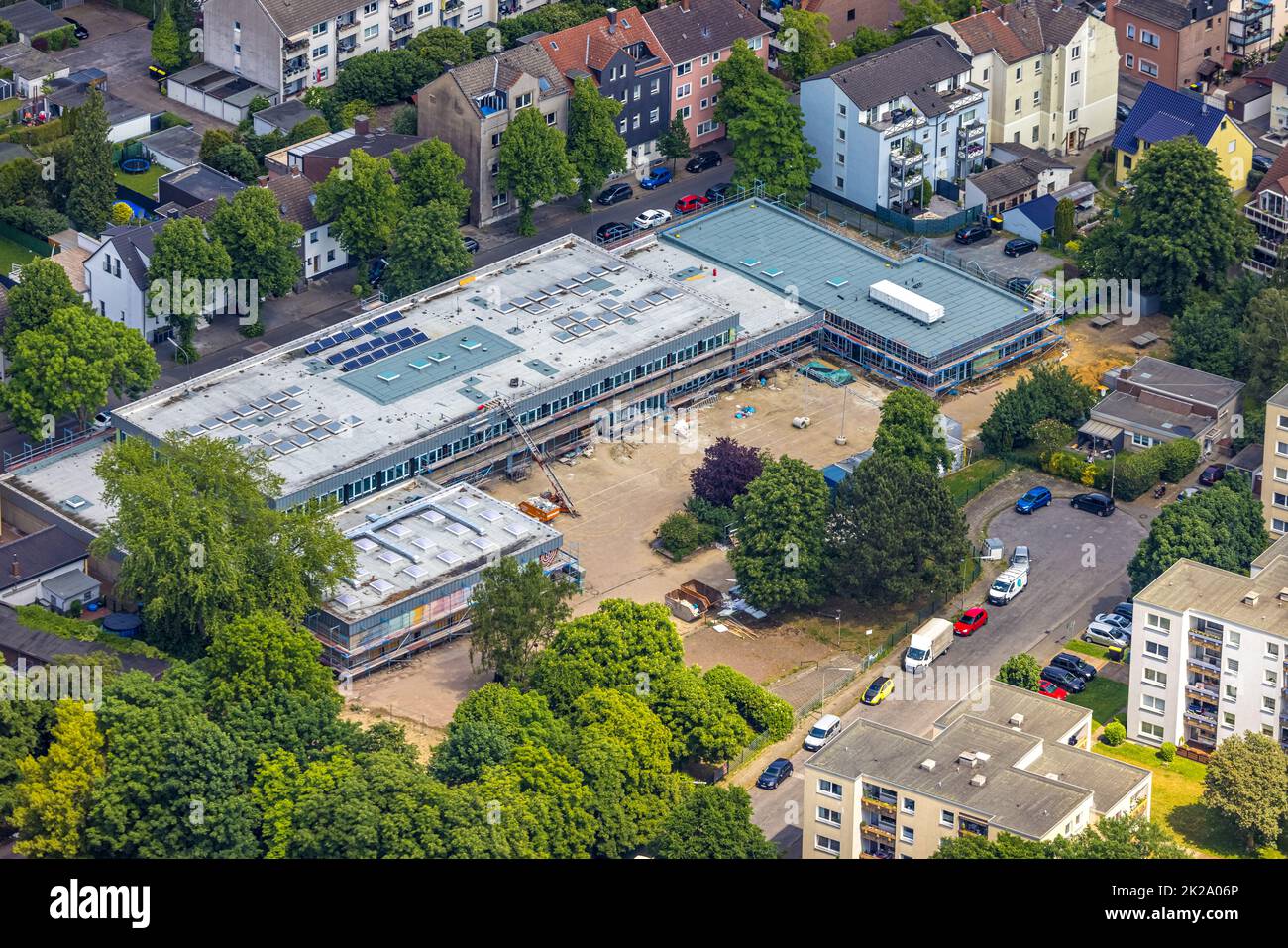 Luftbild, Baustelle und Sanierung der Claudiusschule, Wanne, Herne, Ruhrgebiet, Nordrhein-Westfalen, Deutschland Stock Photo