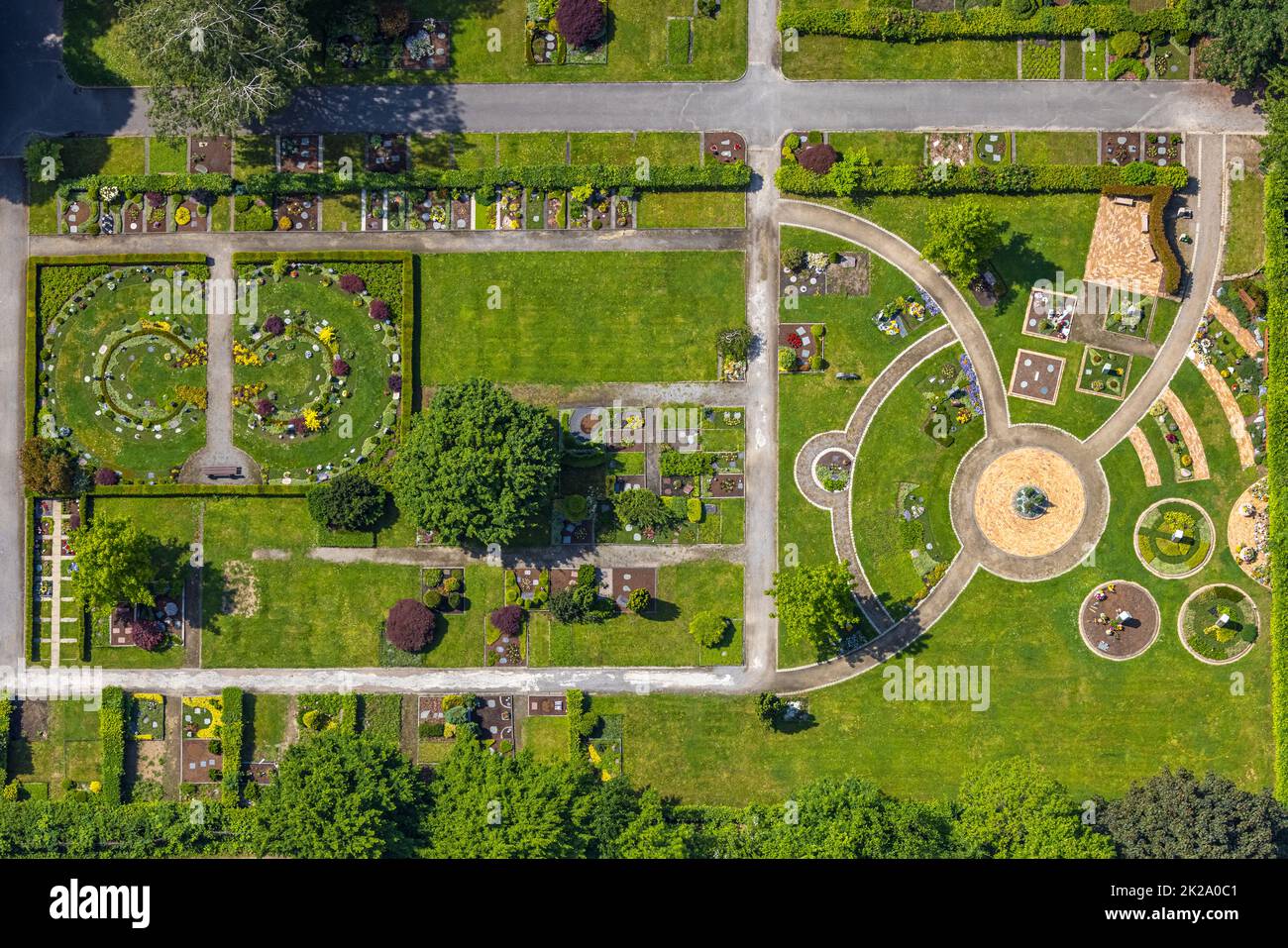 Luftbild, Friedhof Wanne Süd mit Formen und Farben, Hordel, Bochum