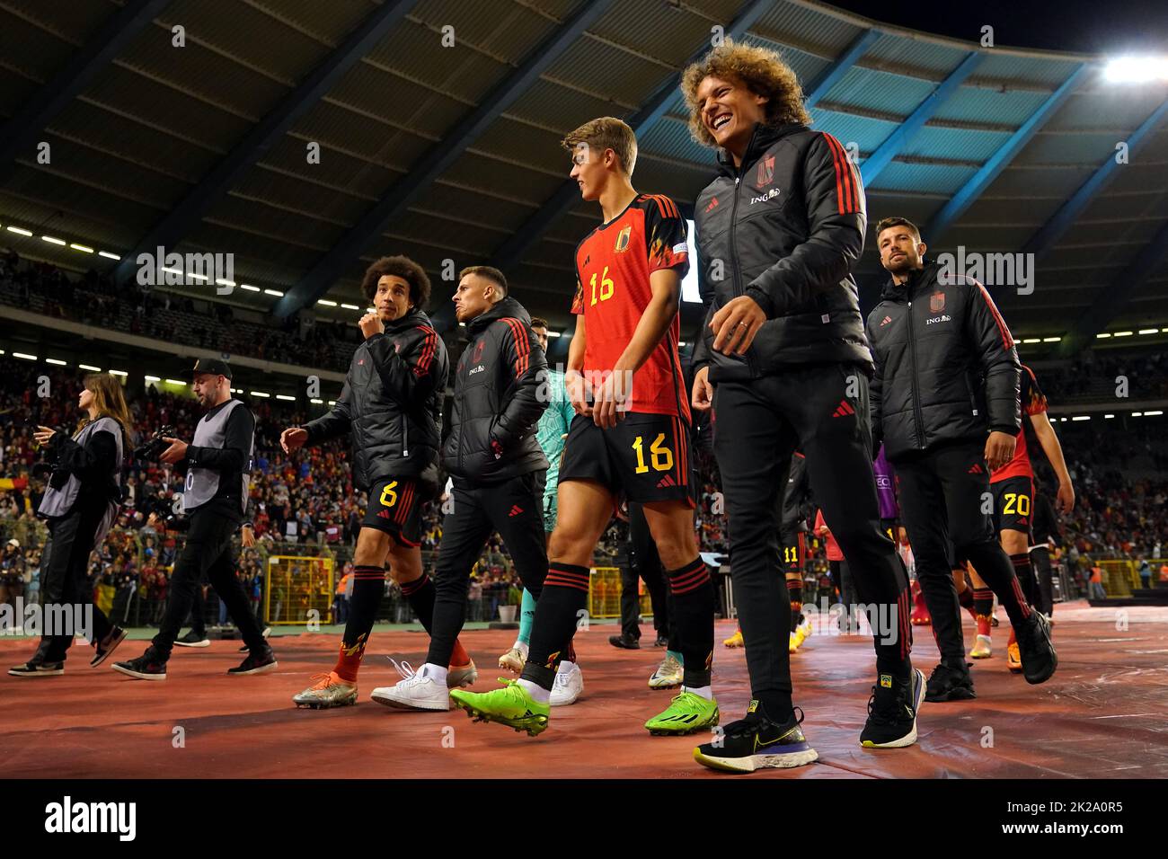 Belgium players walk round the field to applaud the fans after the final whistle in the UEFA Nations League Group D Match at King Baudouin Stadium, Brussels. Picture date: Thursday September 22, 2022. Stock Photo