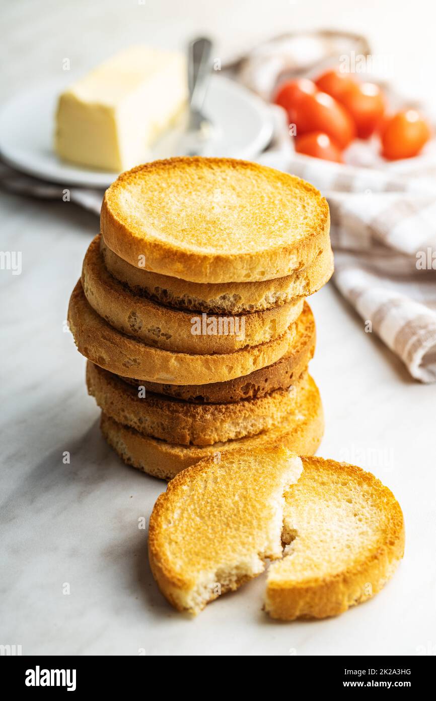 Dietary rusks bread. Crusty biscuits. Stock Photo