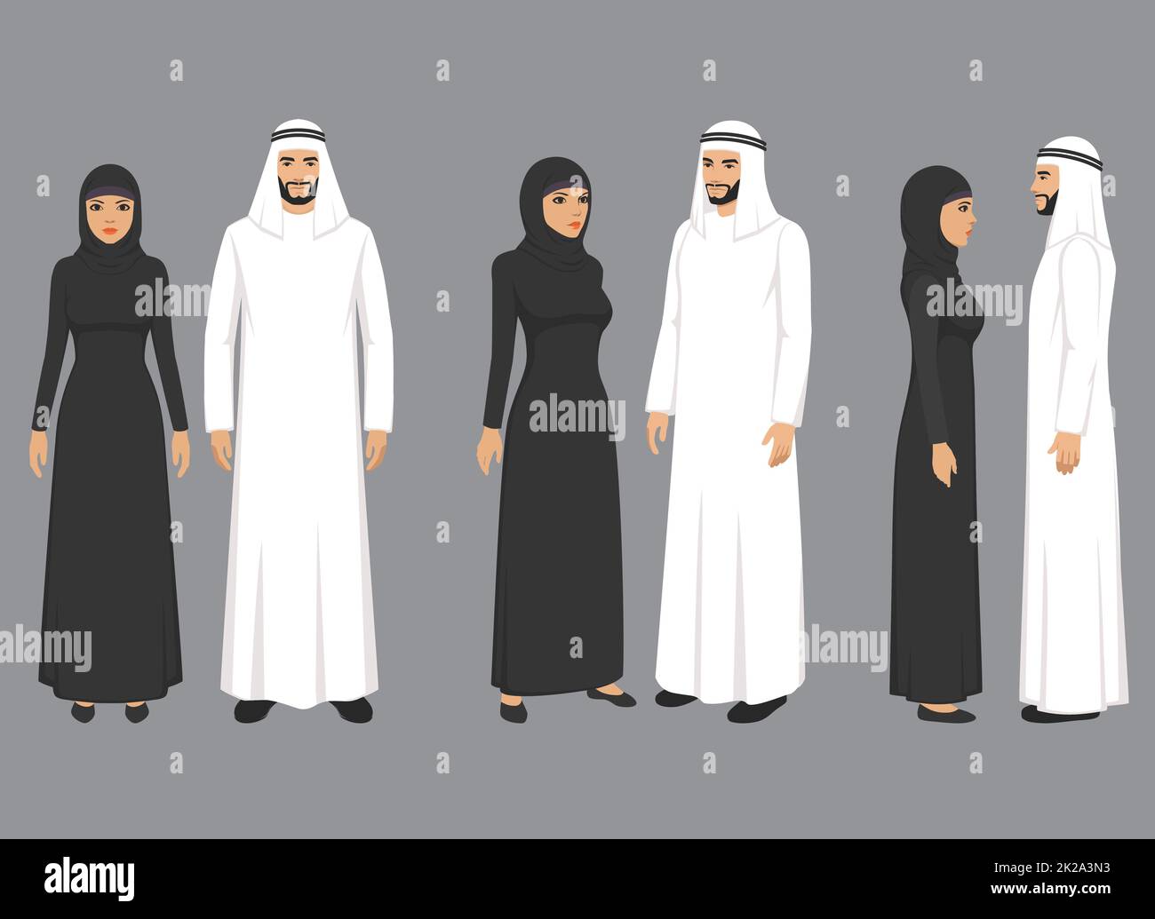 Arab Couple in Traditional Clothing, Middle Eastern, Arab couple, People, Arab family. Arabian man and woman, Vector illustration Stock Photo
