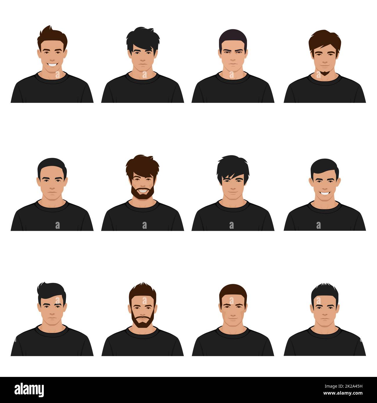 vector man head, male person face portrait, character, user, team icon Stock Photo