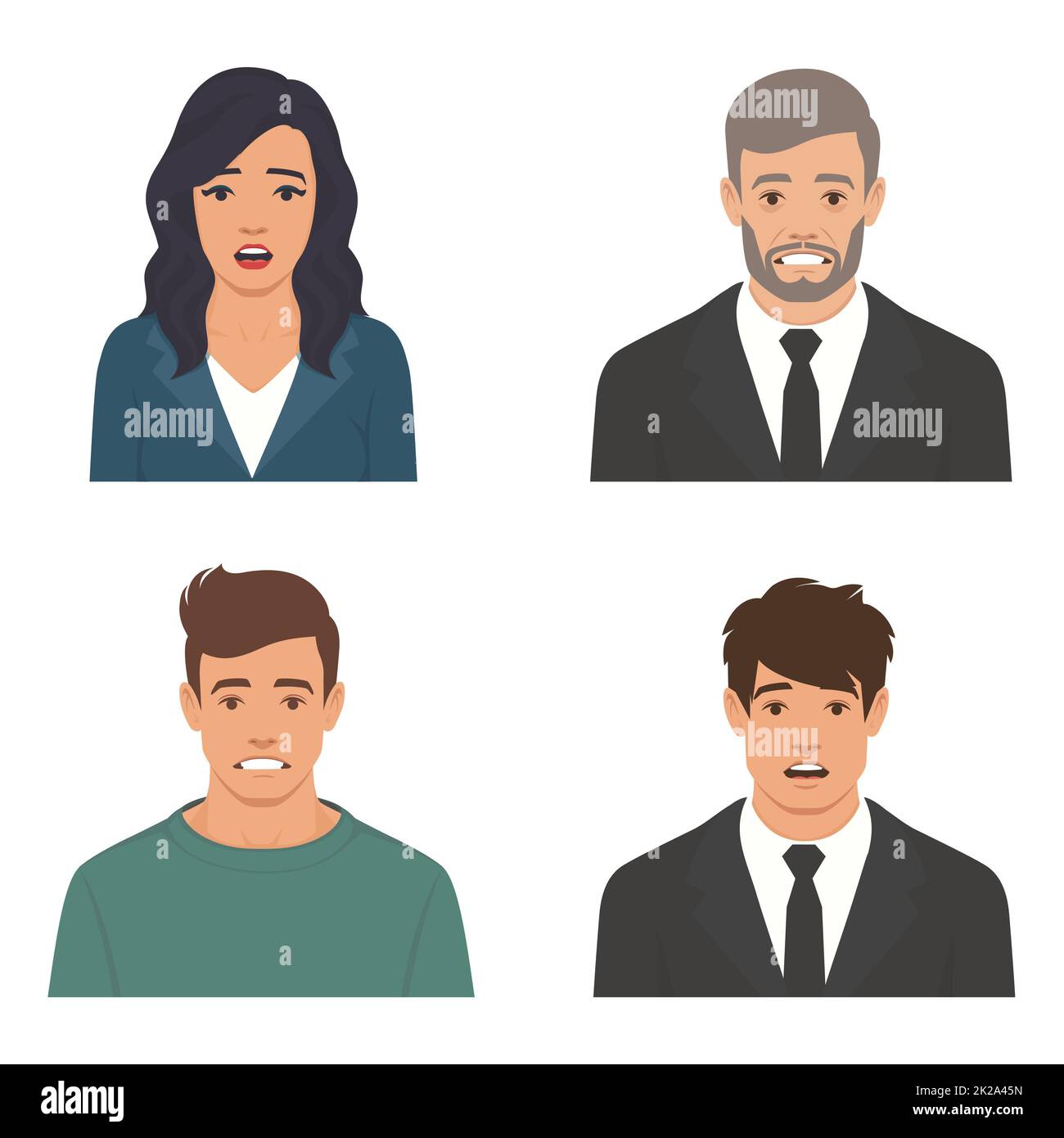 Flat vector illustration, portraits of shocked scared people faces, human emotion Stock Photo