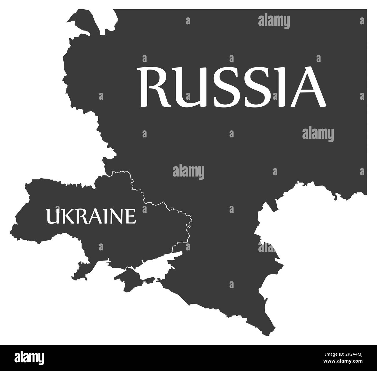 Ukraine and Russia black map with country labels Stock Photo