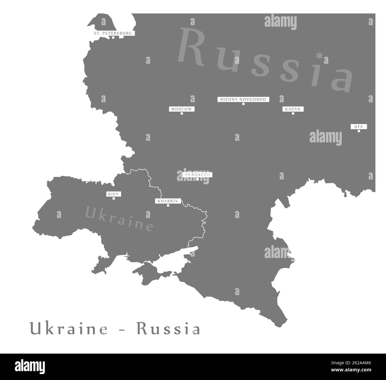Ukraine and Russia Grey Map Stock Photo