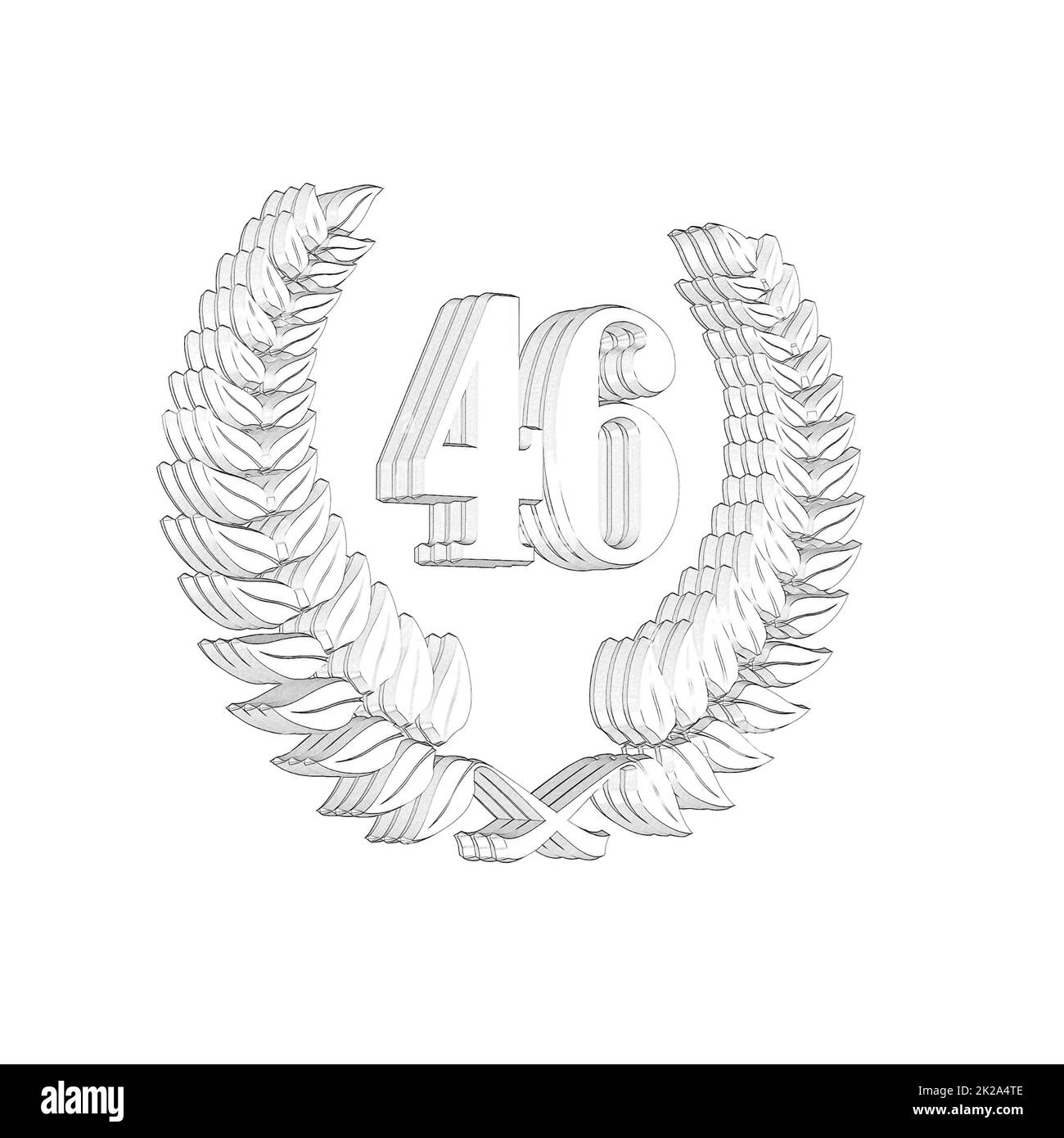 Number 46 with laurel wreath or honor wreath as a 3D-illustration, 3D-rendering Stock Photo