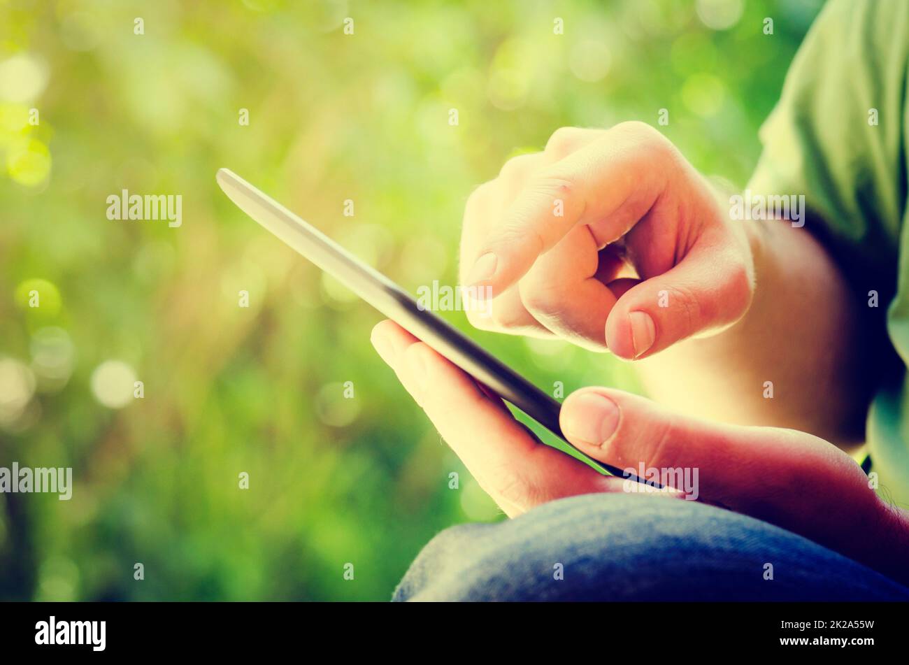 Man holding tablet Stock Photo