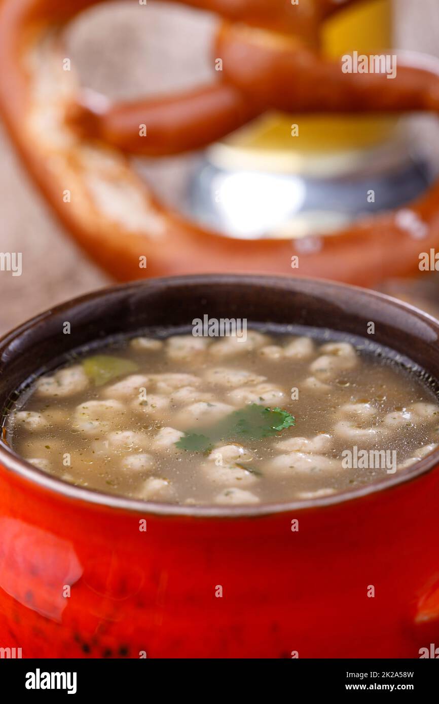 bavarian spaetzle soup Stock Photo