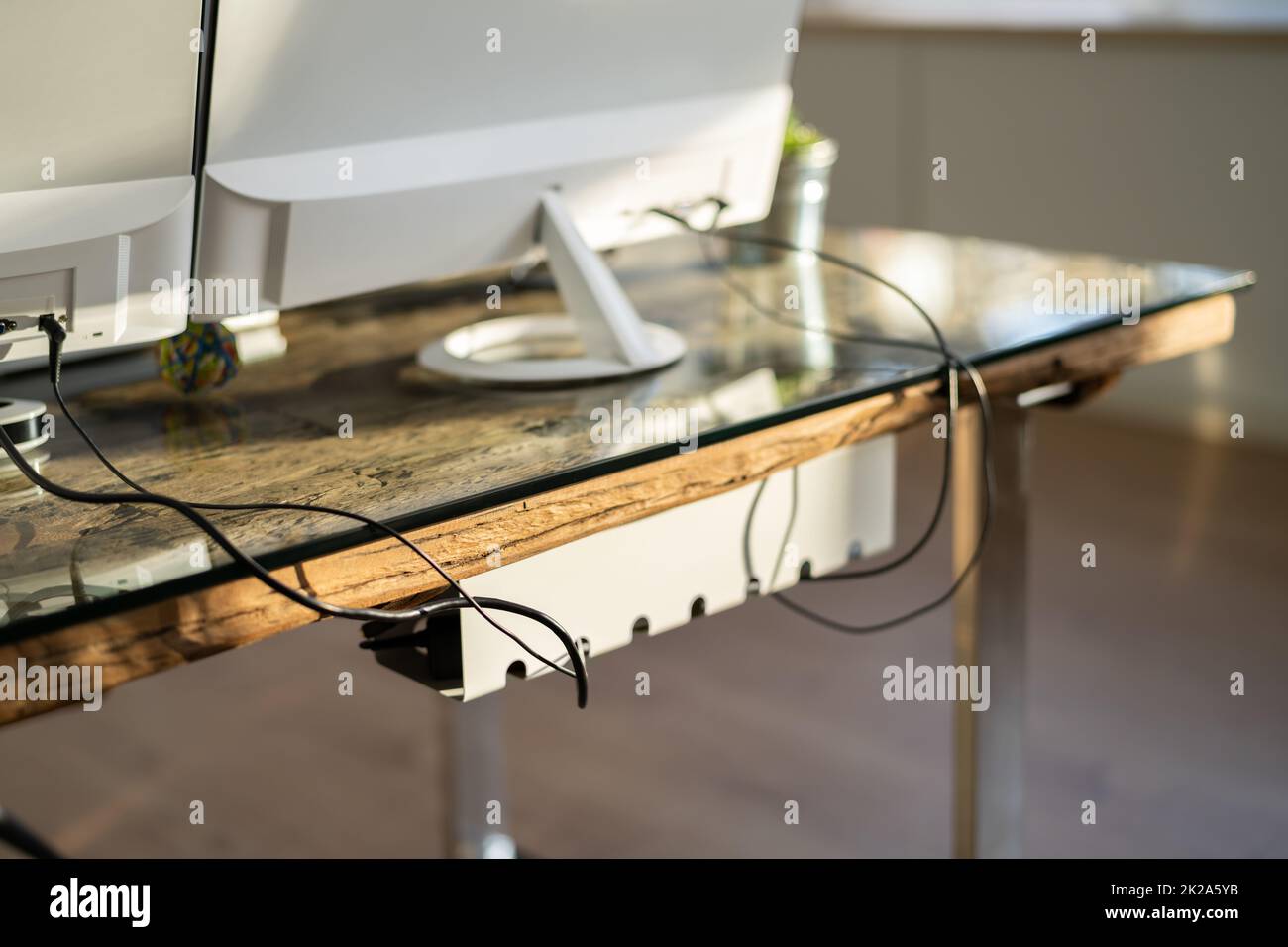 Cable Manager At Office Desk Stock Photo Alamy