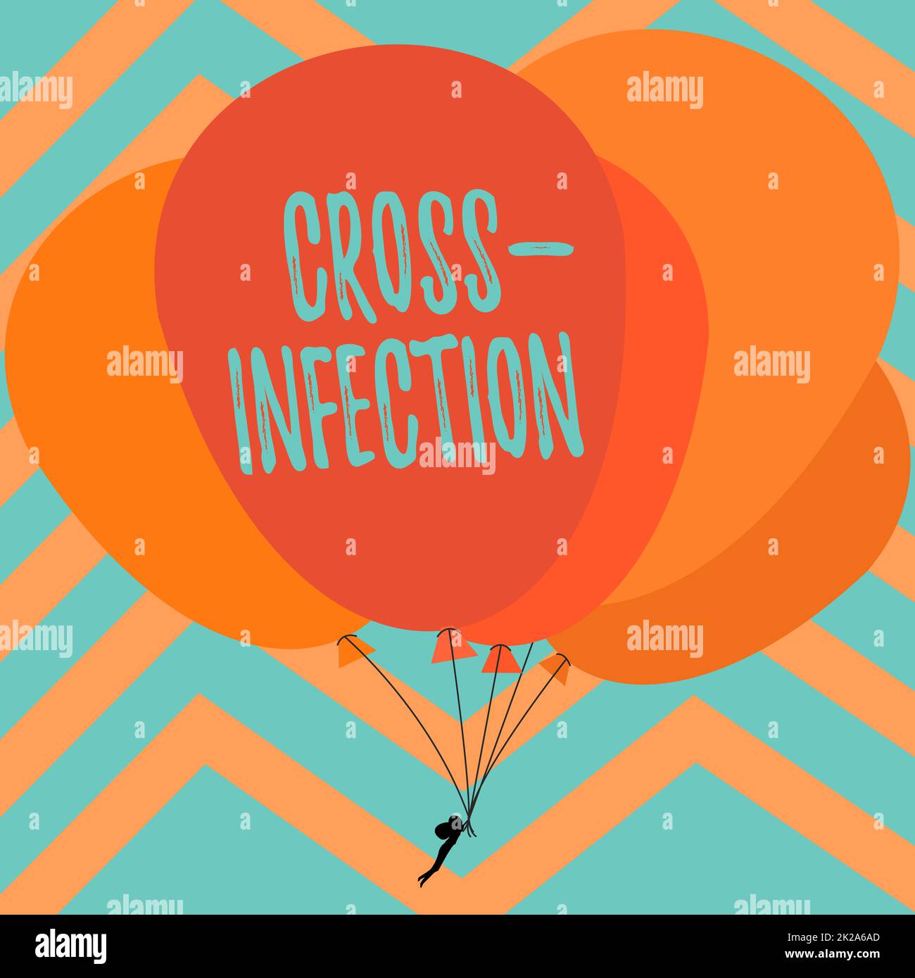 Inspiration showing sign Cross Infection. Internet Concept diseasecausing microorganism transmitted between different species Man Holding Colorful Balloons Drawing Flying Around Striped Background. Stock Photo
