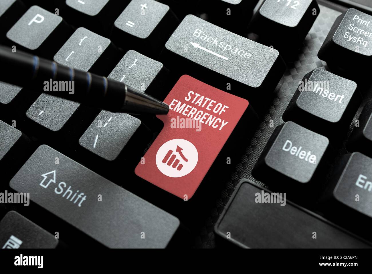 Writing displaying text State Of Emergency. Word for acknowledging an extreme condition affecting at a national level Entering Image Keyword And Description, Typing Word Definition And Meaning Stock Photo