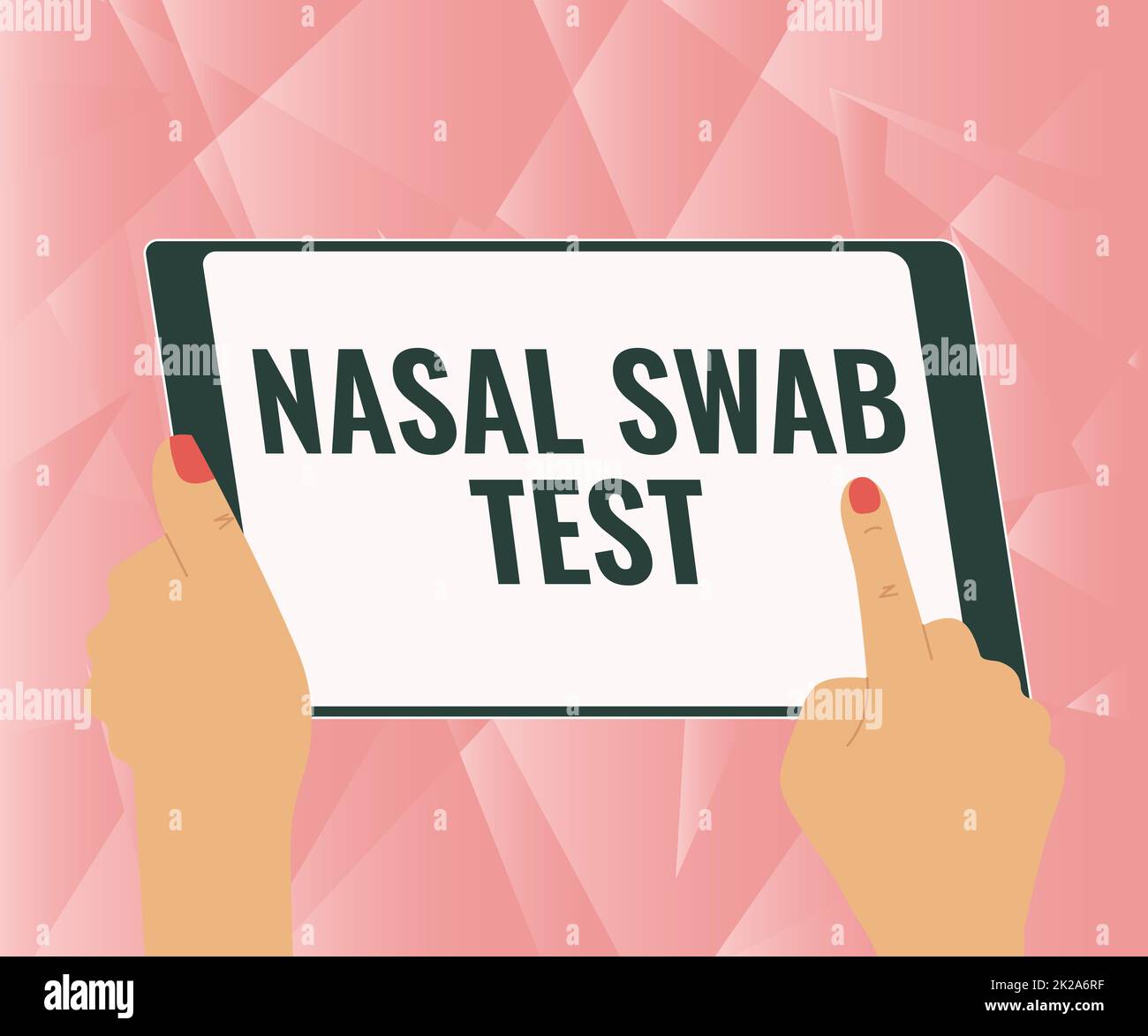 Text sign showing Nasal Swab Test. Business idea diagnosing an upper respiratory tract infection through nasal secretion Illustration Of A Hand Using Tablet Searching For New Amazing Ideas. Stock Photo