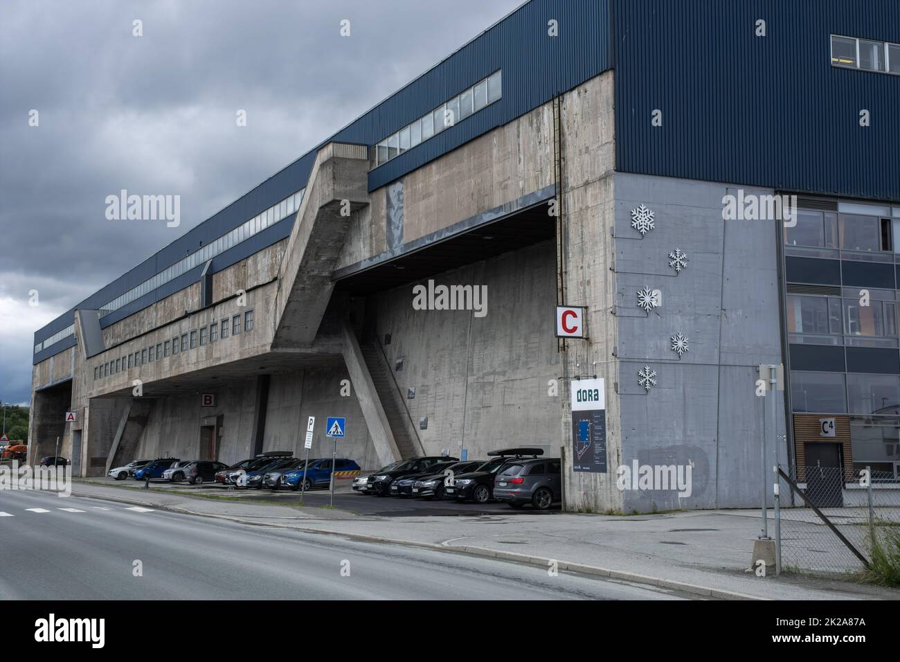 Trondheim, Norway - July 05, 2022: Dora I. This U-boat bunker is located in Trondheim. It had a capacity of 15 boats. Summer cloudy day. Selective foc Stock Photo