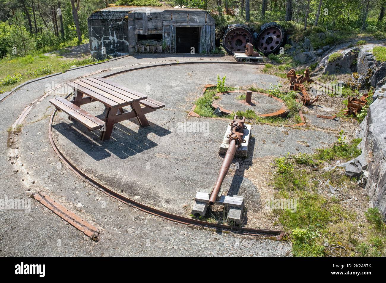 Lesund, Norway - July 04, 2022:  Melland Fort was built by the Germans during Second World War to protect Trondheim. The fort had two cannon batteries Stock Photo