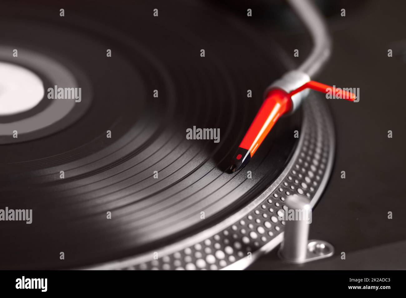 Retro records. Closeup of a turntable and record. Stock Photo