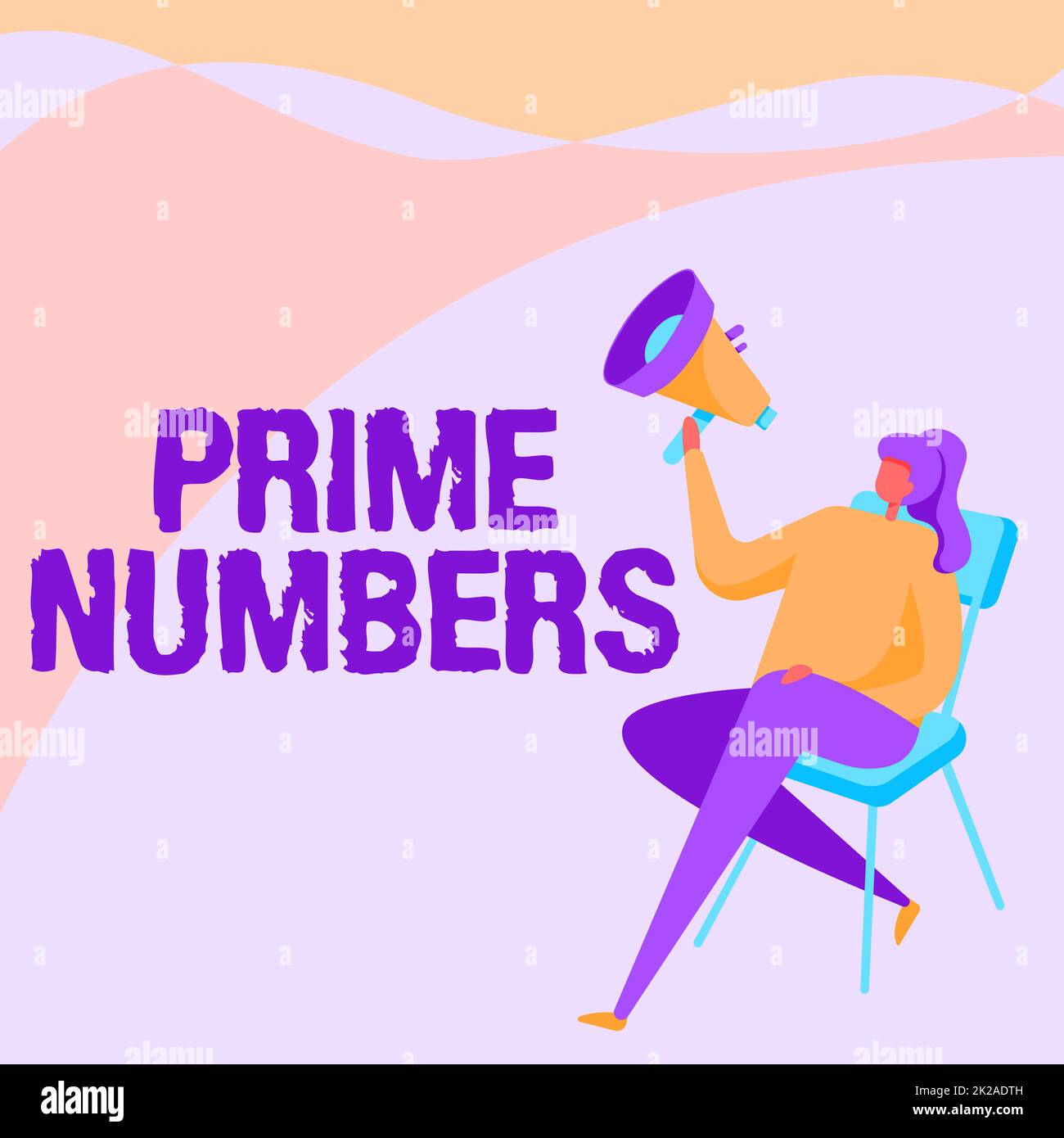 Conceptual display Prime Numbers. Word for a positive integer containing factors of one and itself Woman Drawing Holding Megaphone Sitting On A Chair Crossed Legs. Stock Photo