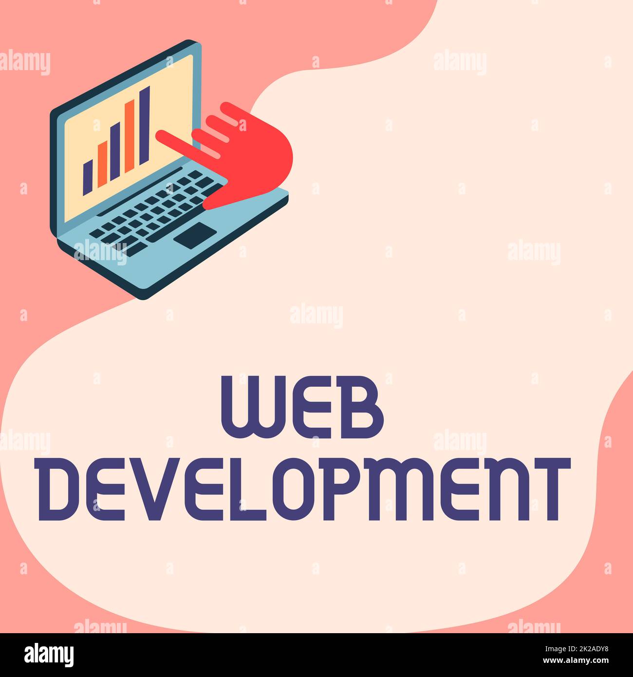 Text sign showing Web Development. Business concept work involved in developing a website for the Internet Laptop Drawing Showing Graph Growth Hand Pointing Screen. Stock Photo