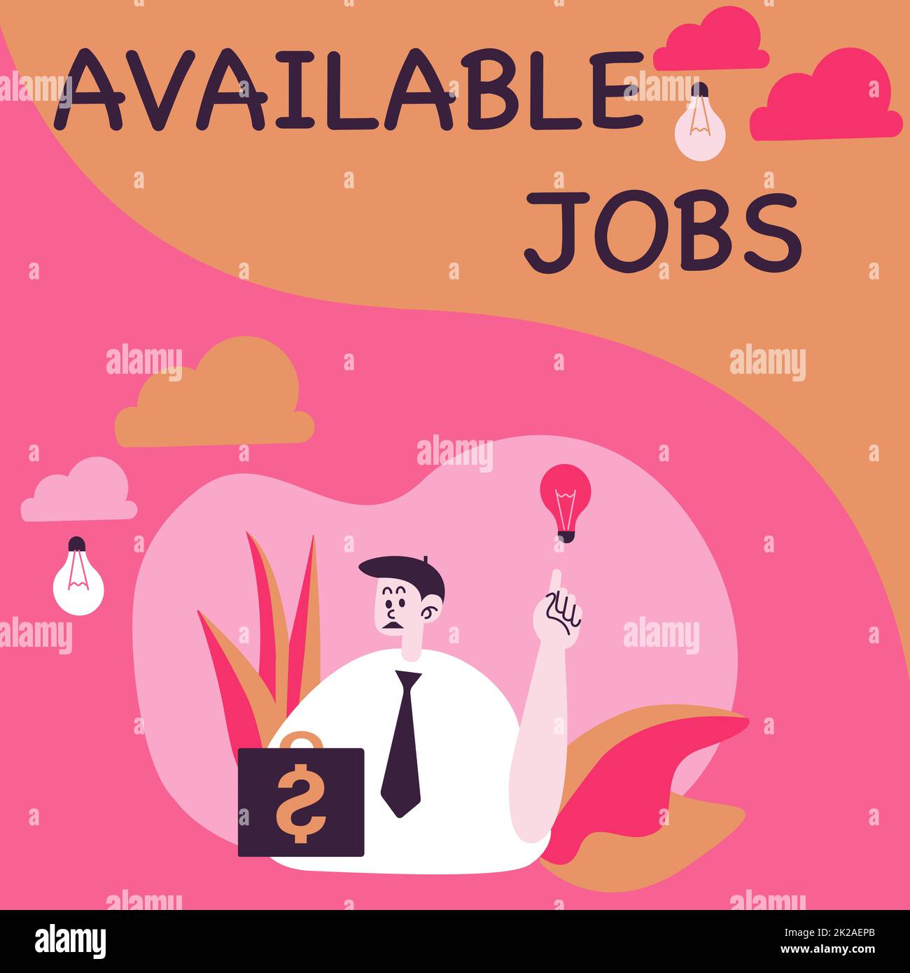 Conceptual display Available Jobs. Business overview a job that is available for someone to start doing Vacancy Man Sitting In Park Blowing Balloons Thinking Of New Thoughts With Idea Lamp. Stock Photo