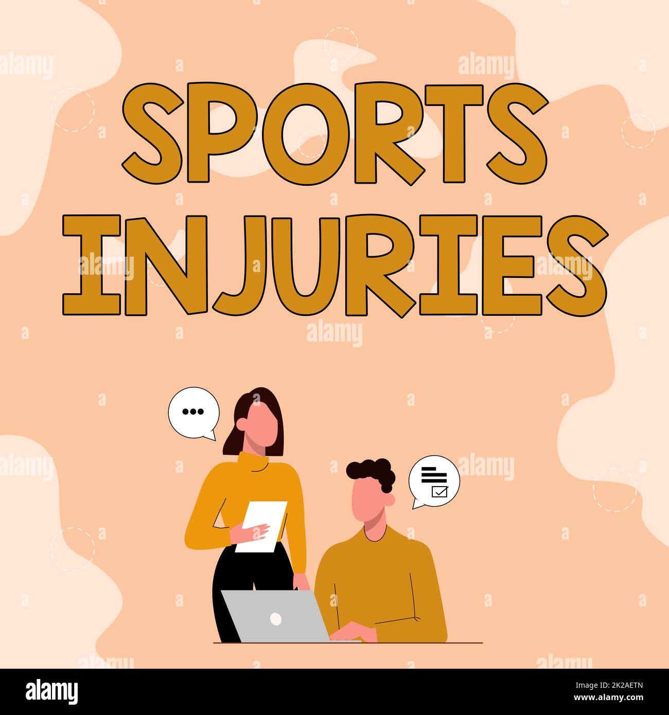 Conceptual caption Sports Injuries. Conceptual photo kinds of injury that occur during sports or exercise Partners Sharing New Ideas For Skill Improvement Work Strategies. Stock Photo