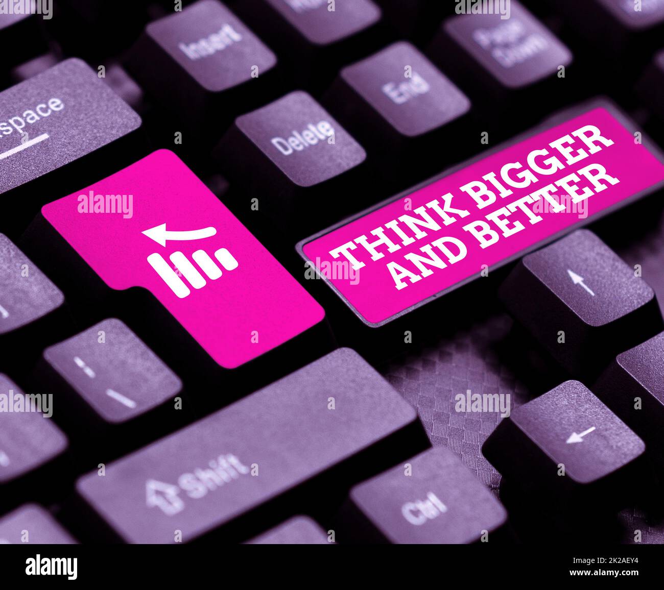 Text caption presenting Think Bigger And Better. Word for no Limits be