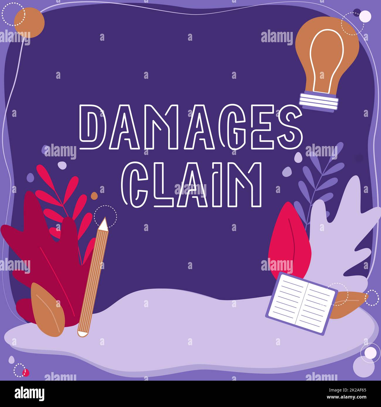 Conceptual display Damages Claim. Word for Demand upon the insurer for compensation for a damage Text Frame Surrounded With Assorted Flowers Hearts And Leaves Stock Photo