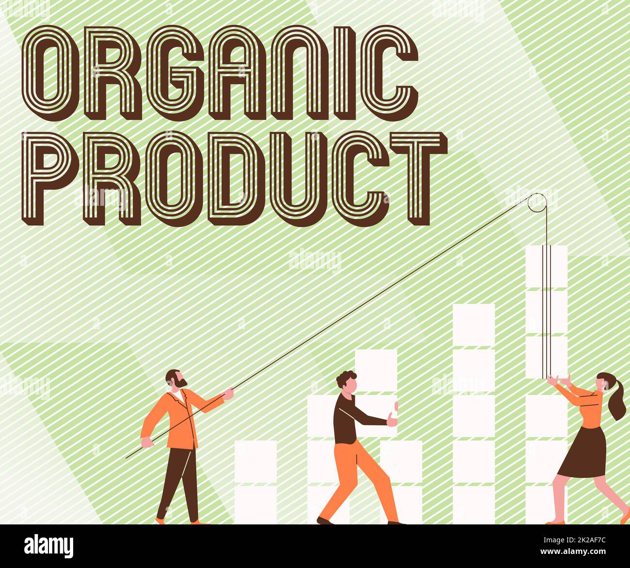 Conceptual caption Organic Product. Concept meaning made from materials produced by organic agriculture Illustration Of Partners Building New Wonderful Ideas For Skills Improvement. Stock Photo