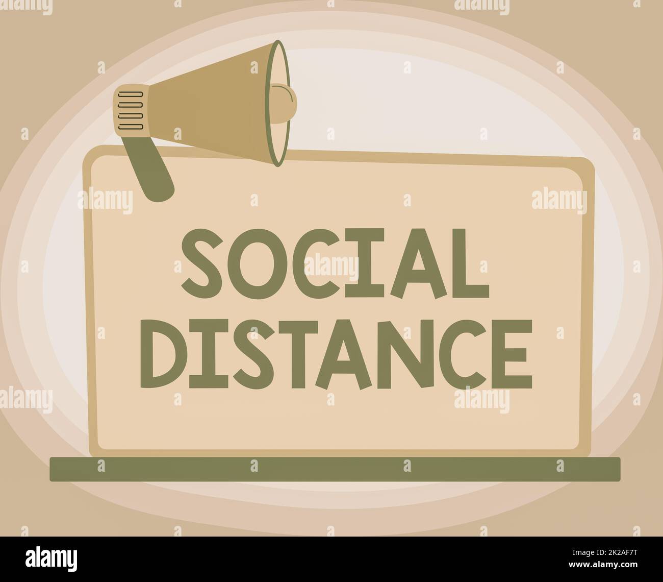 Handwriting text Social Distance. Internet Concept maintaining a high interval physical distance for public health safety Illustration Of Megaphone On Blank Monitor Making Announcements. Stock Photo