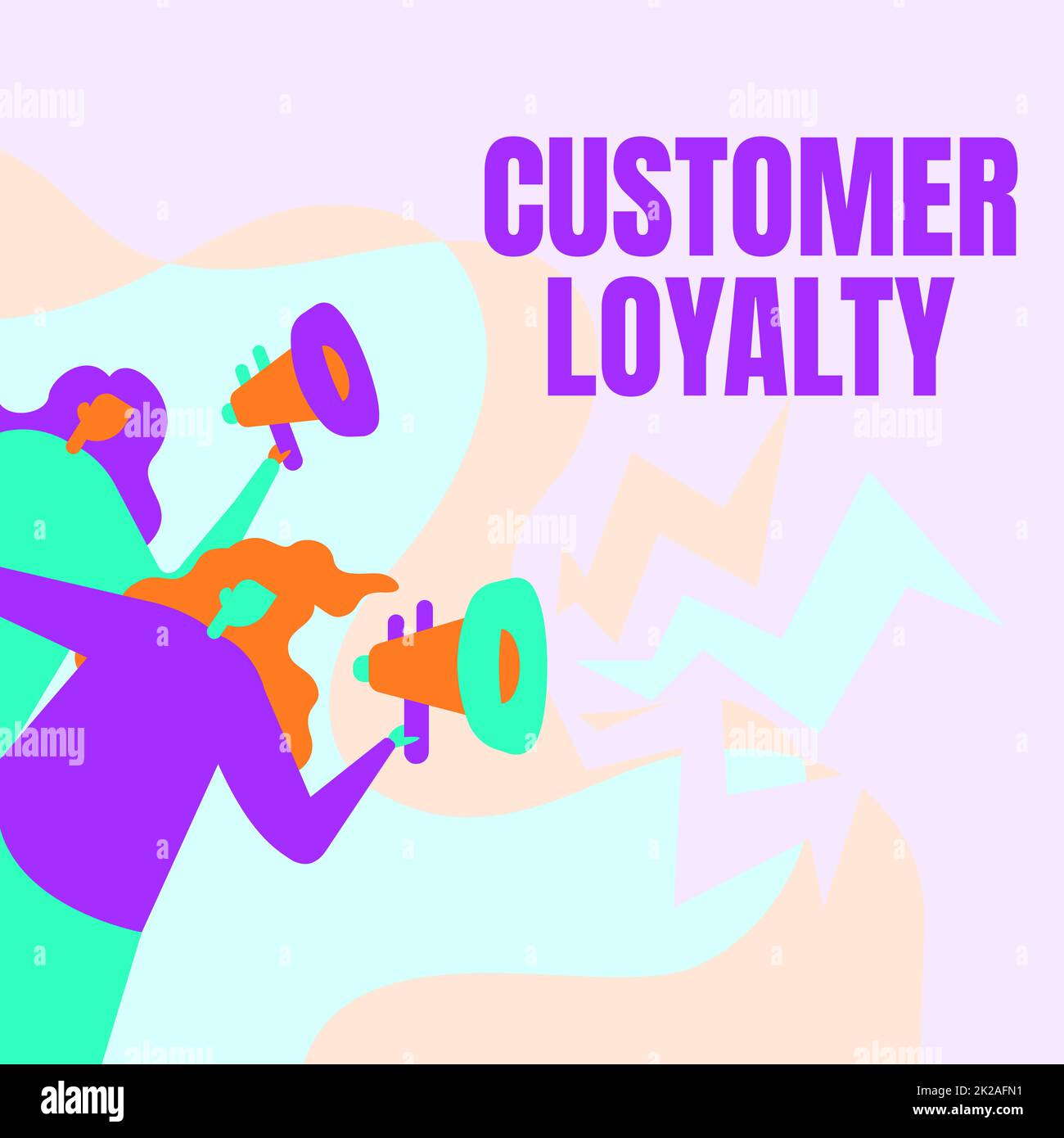 Conceptual caption Customer Loyalty. Conceptual photo buyers adhere to positive experience and satisfaction Women Drawing Holding Megaphones Making Announcement To The Public. Stock Photo