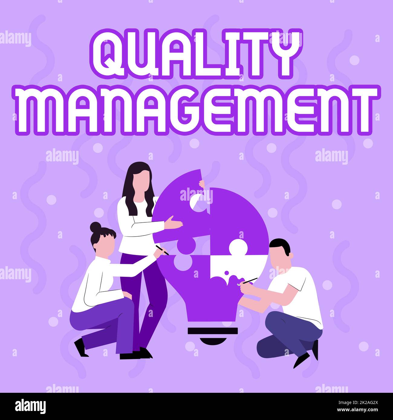 Sign displaying Quality Management. Internet Concept act of overseeing activities that must be accomplished Employee Drawing Helping Each Other Building Light Bulb Jigsaw Puzzle. Stock Photo