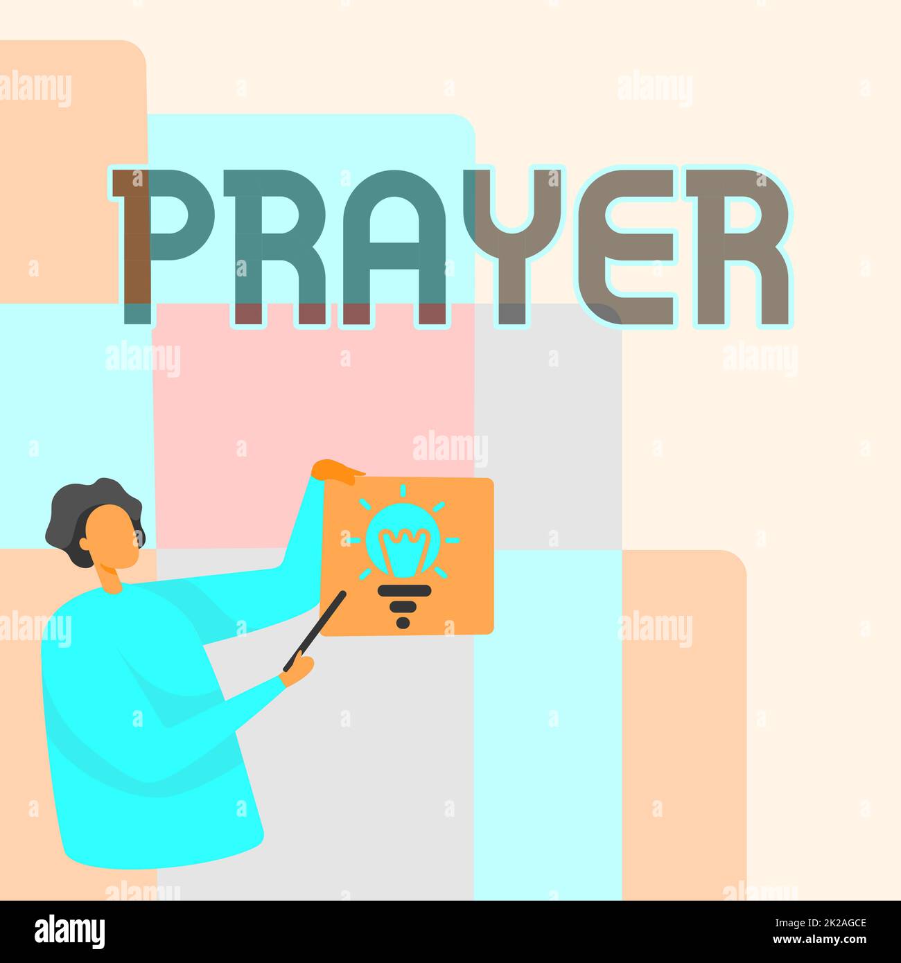 Text sign showing Prayer, Concept meaning solemn request for help or expression of thanks addressed to God Man Standing Holding Paper With Glowing Lig Stock Photo