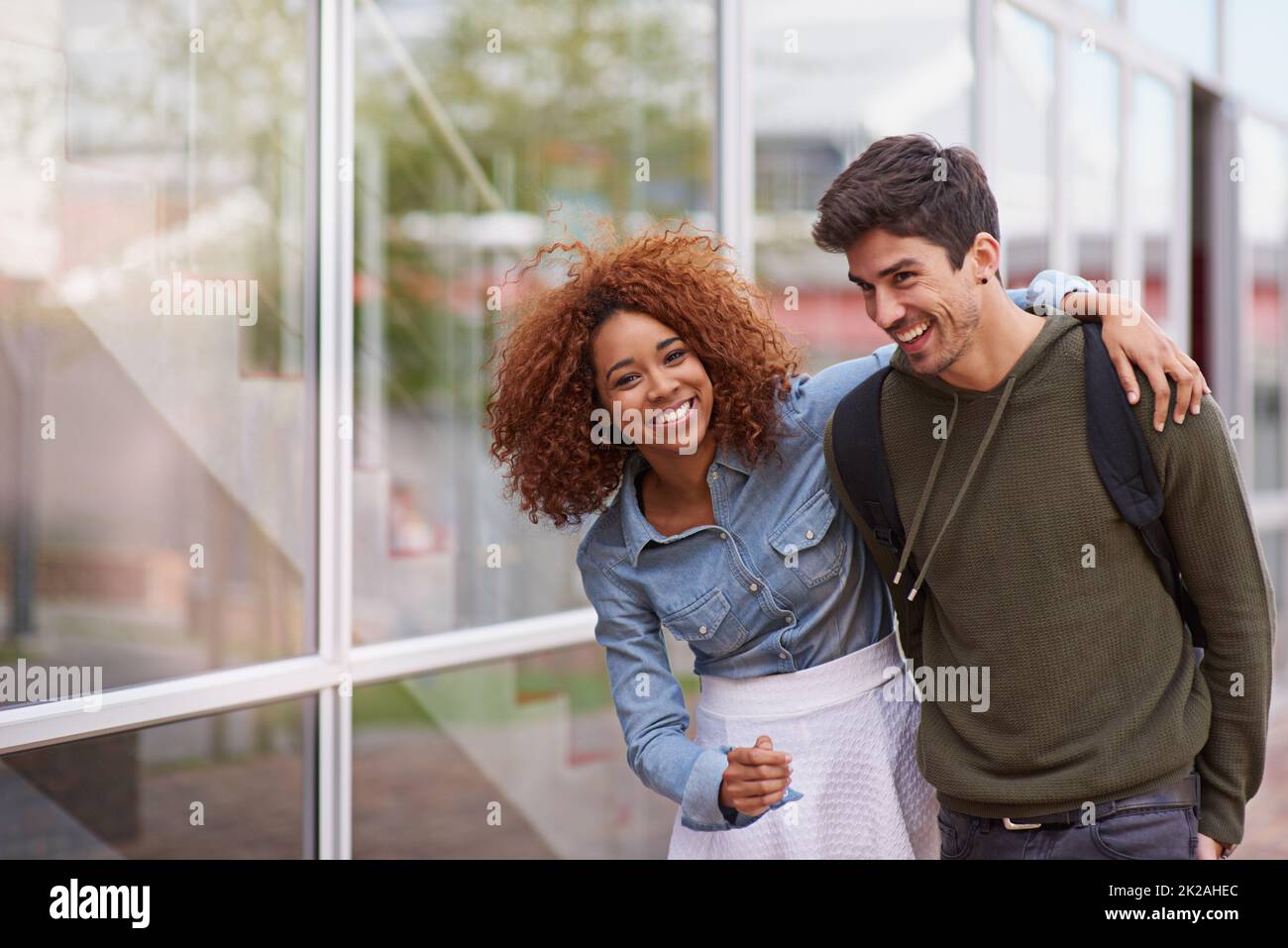 Learning about their love. a young couple on campus. Stock Photo