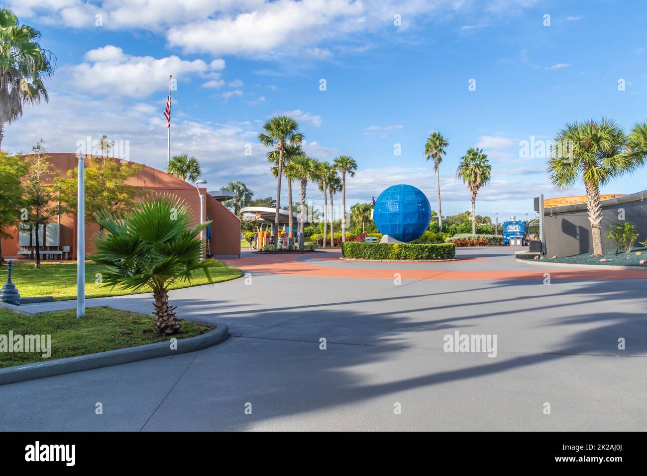 Entrance to Kennedy Space Center Visitor Complex in Florida. Stock Photo