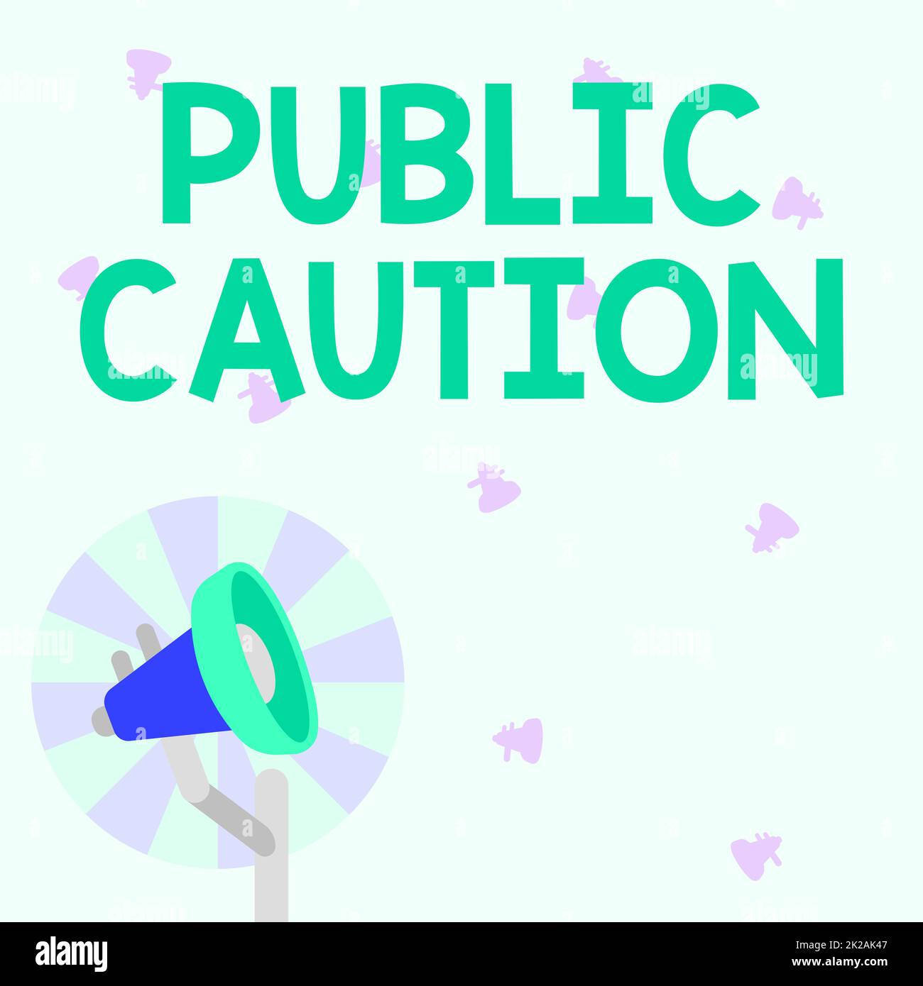 Text showing inspiration Public Caution, Business concept formal warning given to the public to express a potential risk Illustration Of Pole Megaphon Stock Photo